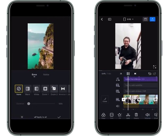 vn video editor add transitions or effects